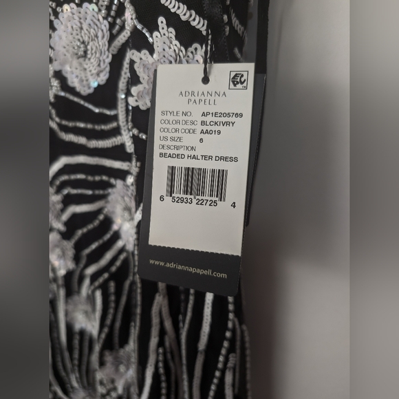 Adrianna Papell Beaded Halter Dress Black/White Women's Size 6 Floral Cocktail - Picture 4 of 10